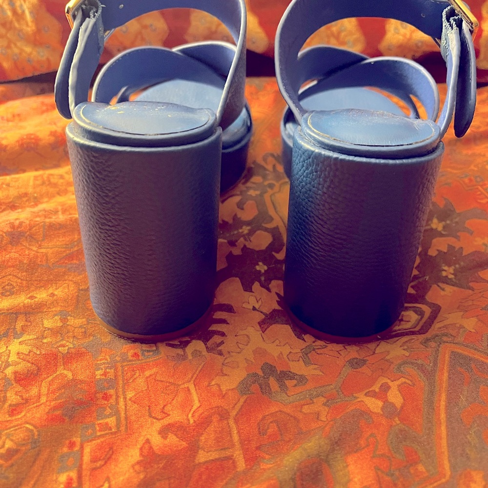 Charlotte Stone Navy Blue Platform Sandal with Gold Buckle - Picture 5 of 8